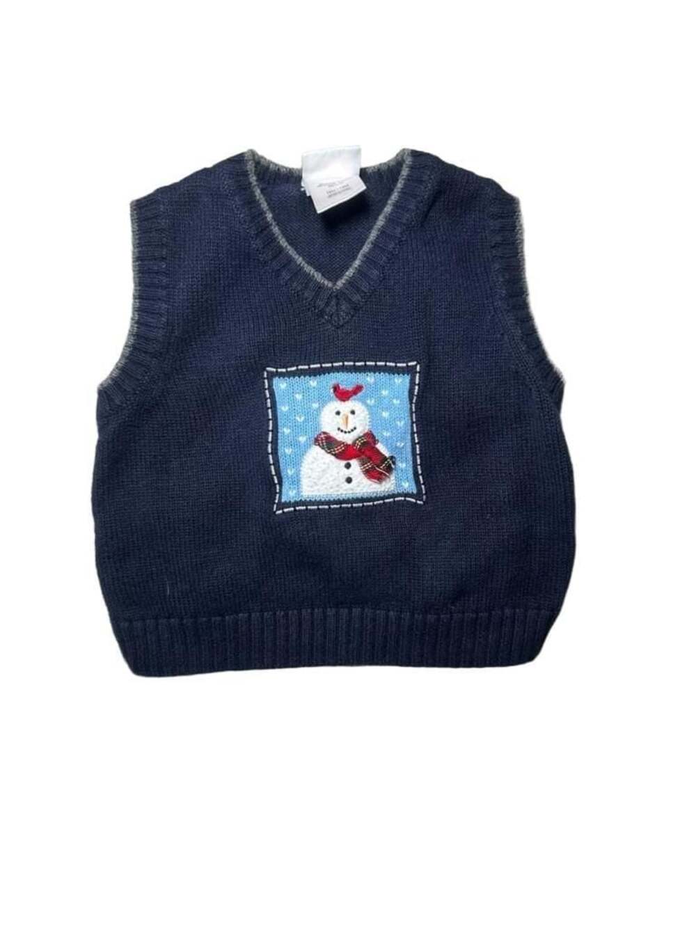 Good Lad Infant Boys Navy Blue Holiday Snowman V-Neck Sweater Vest